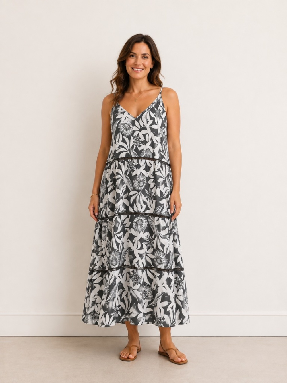 NWT La Vie En Rose Aqua maxi dress L sleeveless tiered crochet florals Coastal - Picture 1 of 12